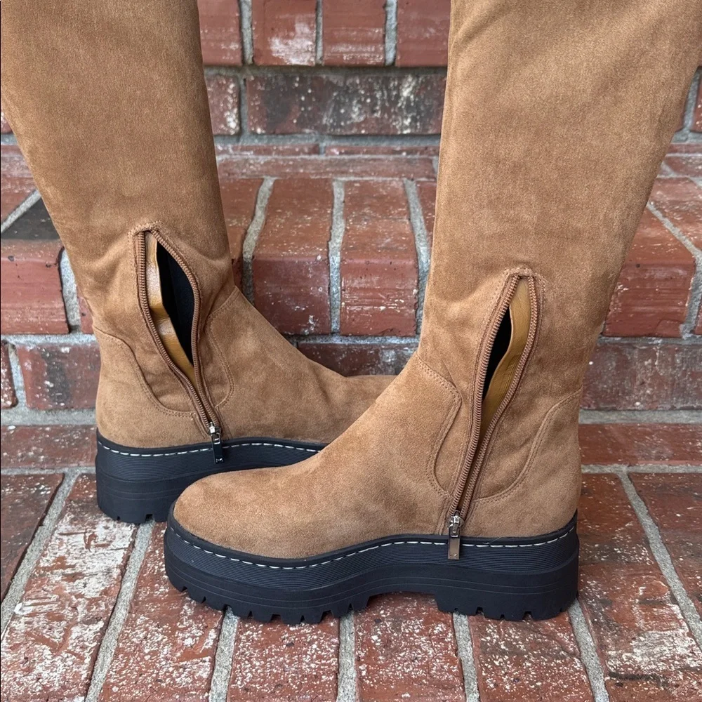 Marc Fisher Milphilly2 Over the Knee Boots Brown Tan Lug Sole Platform Size 8M